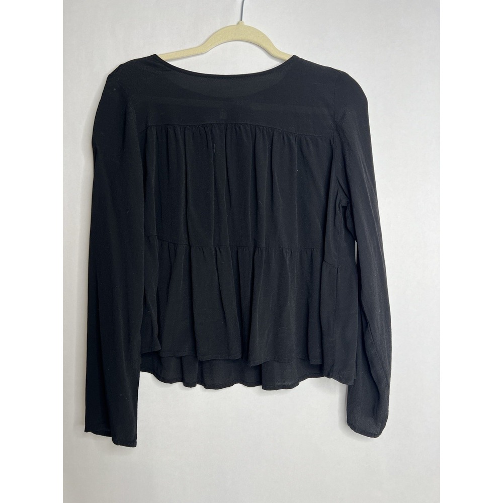 Gap Women's Shirt M Black Long Sleeve Mesh Gathered Top Blouse‎ Dressy Cropped